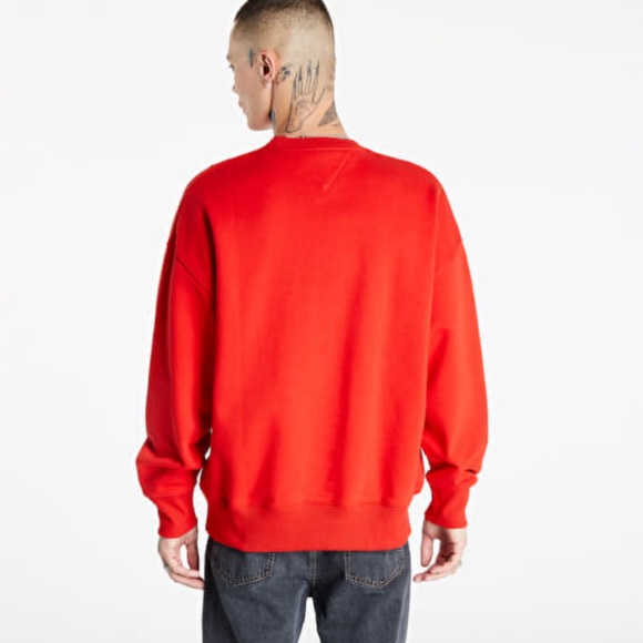 TOMMY HILFIGER JEANS SWEATSHIRT CREWNECK LOGO MEN LONG SLEEVE RED COLOR SIZE XL - Picture 4 of 10
